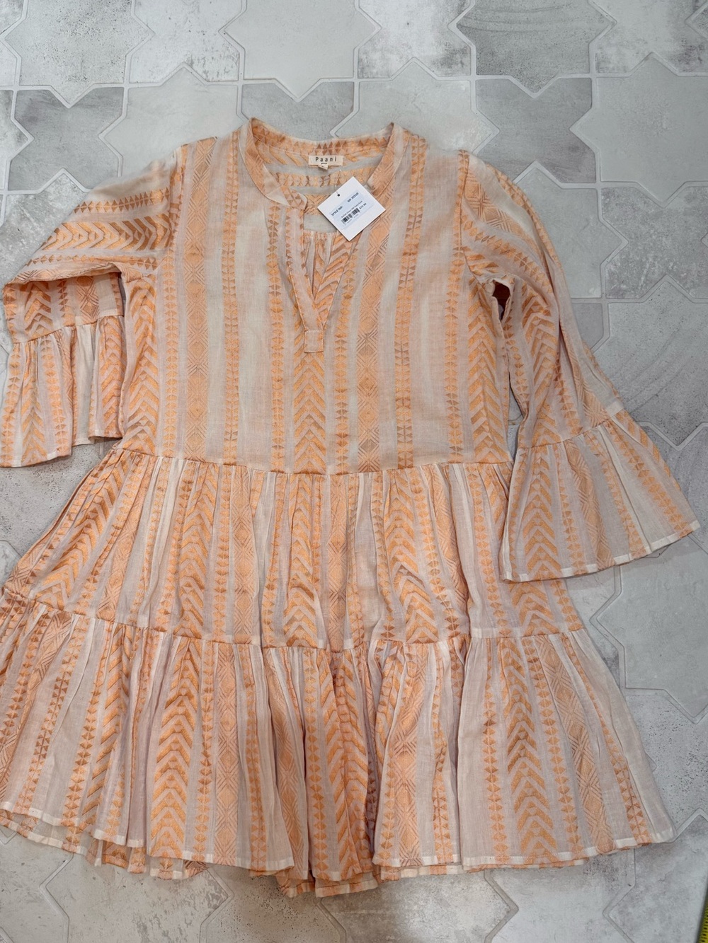 Paani Tiered White & Gold Cotton Swing Dress BNWT - Picture 2 of 8